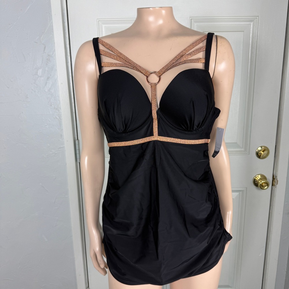 NEW Cacique Swim Suit Women's Bathing Top Tankini Tank Strappy Underwire 36C